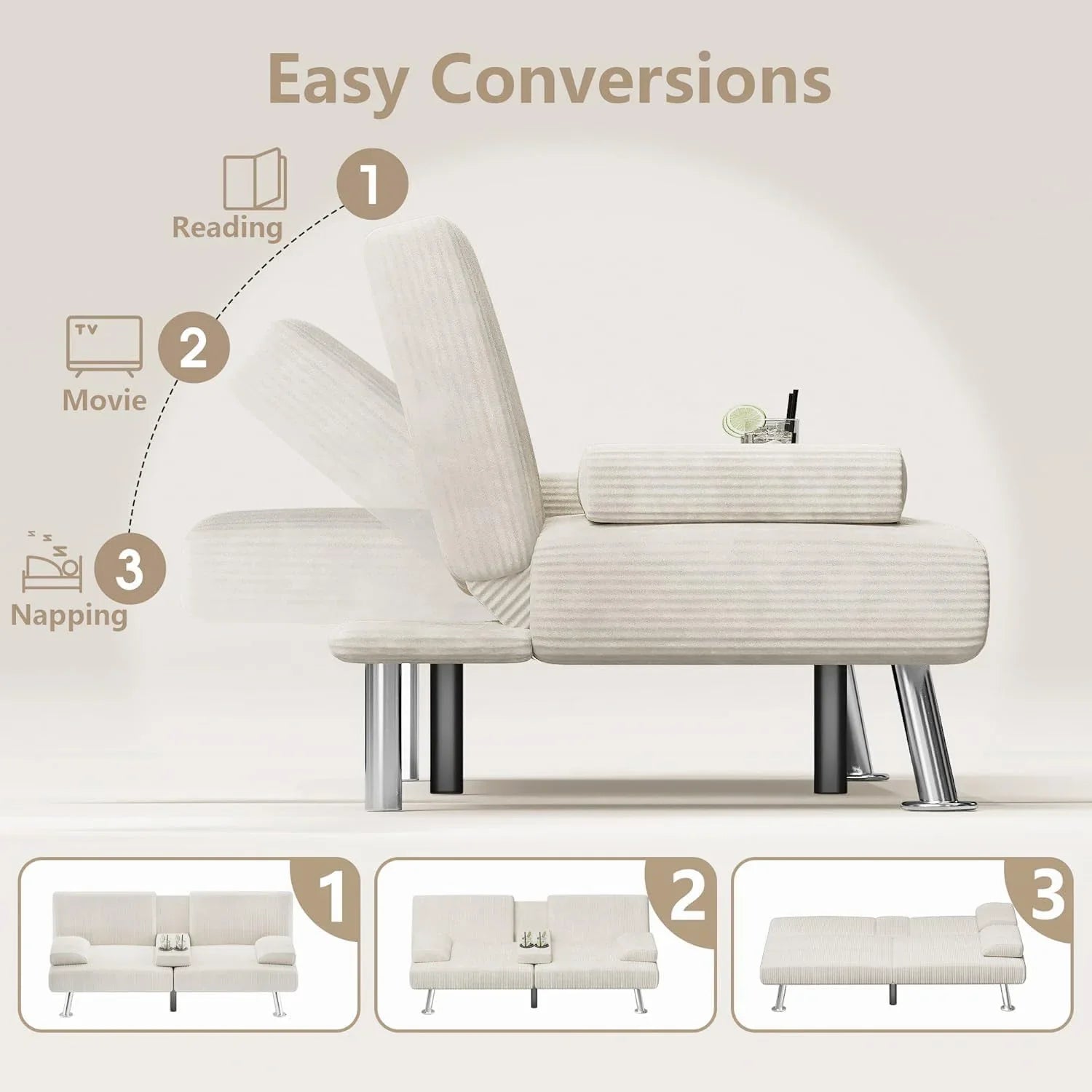 Canapé-lit futon Flamaker Ensemble futon pliant moderne Chaise longue convertible