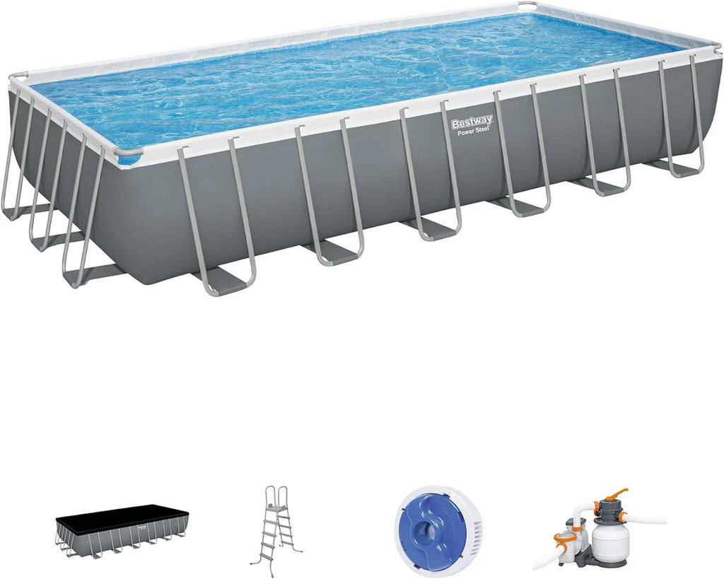 Piscine hors sol ovale Power Steel 4,3 m x 2,4 m x 100 cm | Comprend une pompe de filtration de 2070 litres, une échelle et un distributeur ChemConnect.