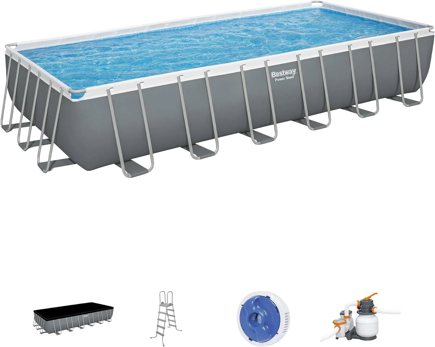 Piscine hors sol ovale Power Steel 4,3 m x 2,4 m x 100 cm | Comprend une pompe de filtration de 2070 litres, une échelle et un distributeur ChemConnect.