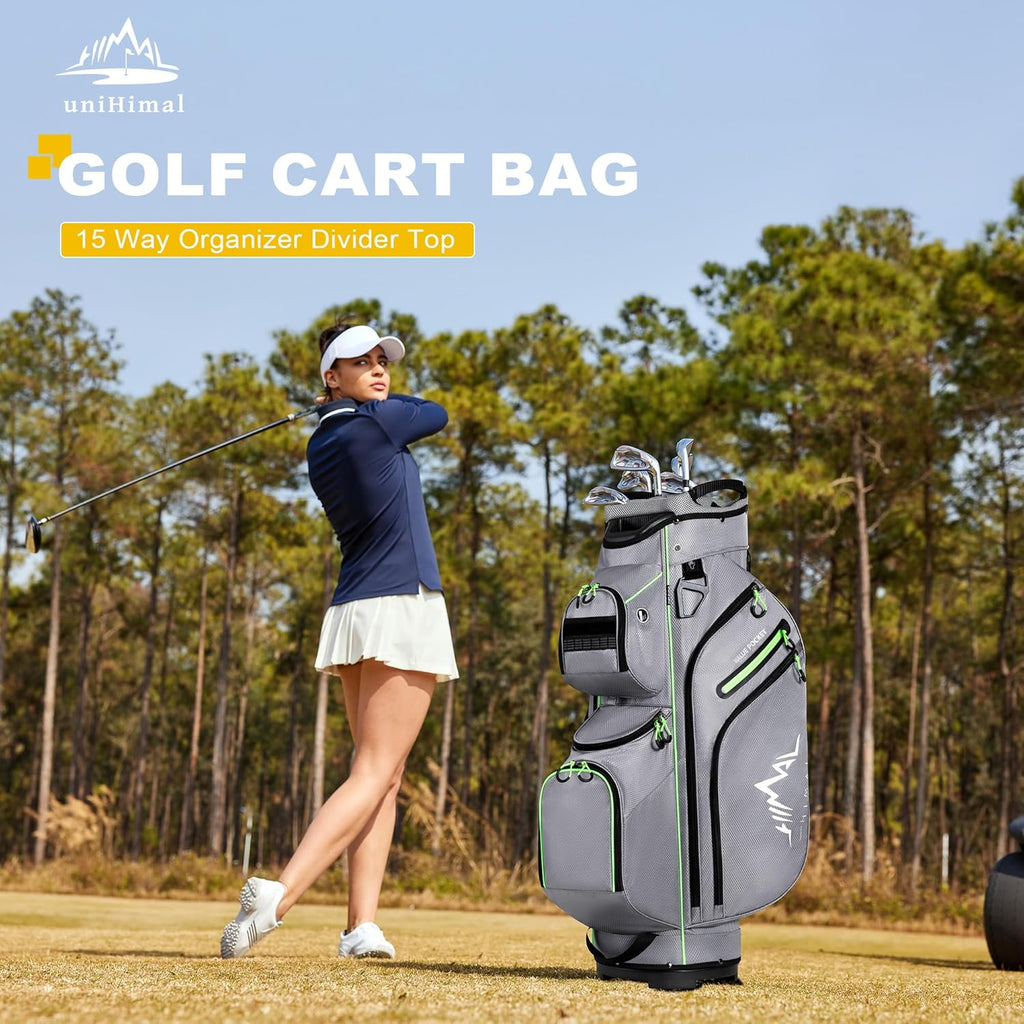 Sac de chariot de golf, organiseur à 15 compartiments, compartiment supérieur avec poignées et housse de pluie