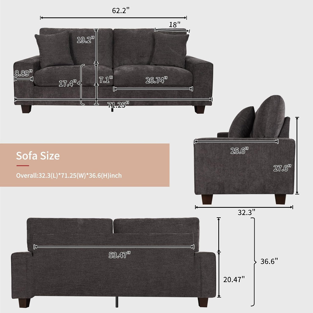 Canapé double de salon DOPEDIO, fauteuil en chenille, amovible, structure en bois massif