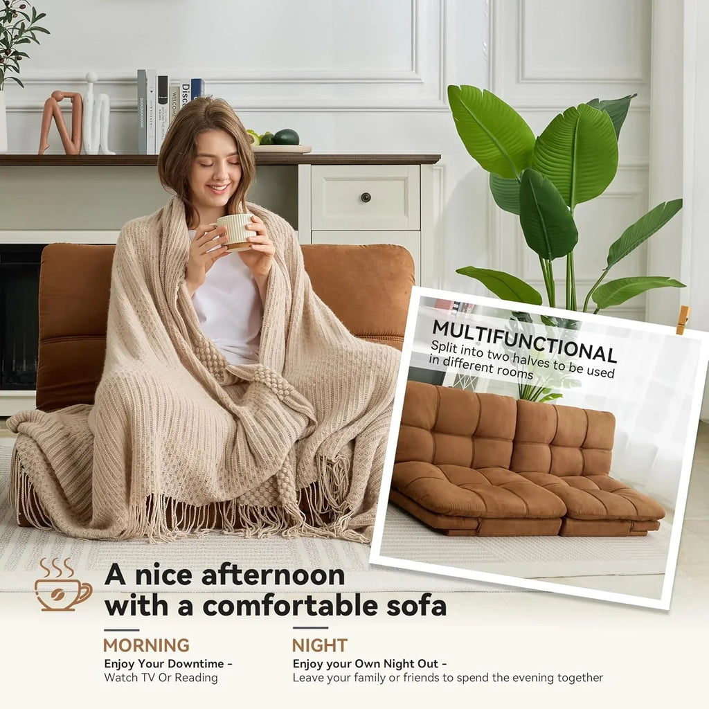 Canapé-lit futon en mousse à mémoire de forme marron, canapé-lit convertible, canapé-lit moderne