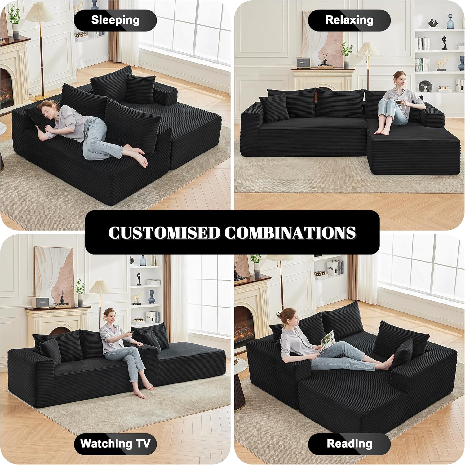 Canapé nuage de 110 pouces, canapé désossé dans le salon, canapé modulable avec sièges profonds