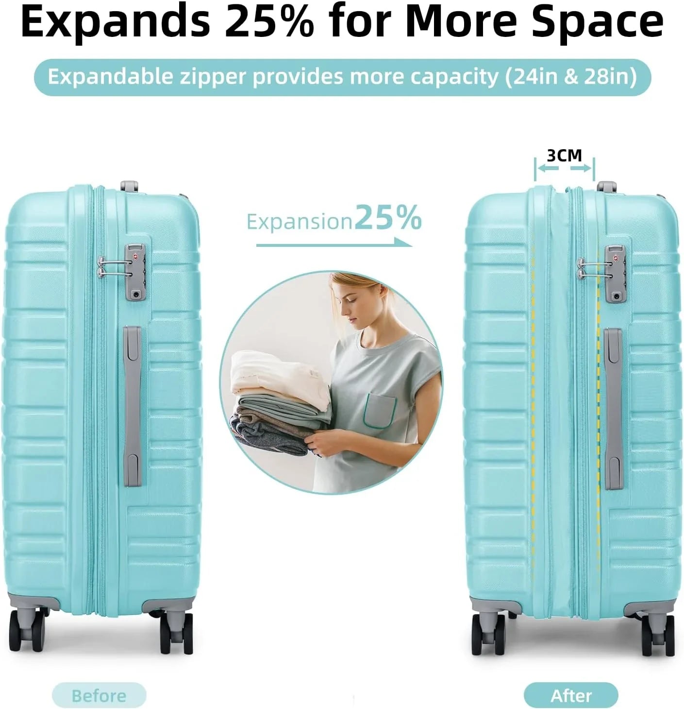 Ensemble de bagages 6 pièces, ensemble de valises rigides extensibles avec roulettes pivotantes, ensemble de bagages à roulettes légers