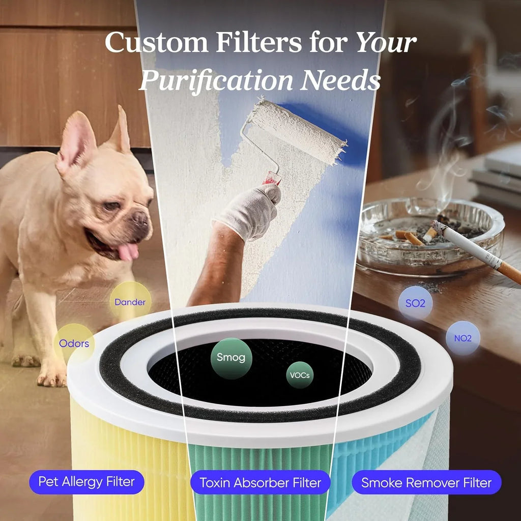 Purificateur d'air pour les allergies et les poils d'animaux dans la chambre, moteur à couple élevé de 56 W