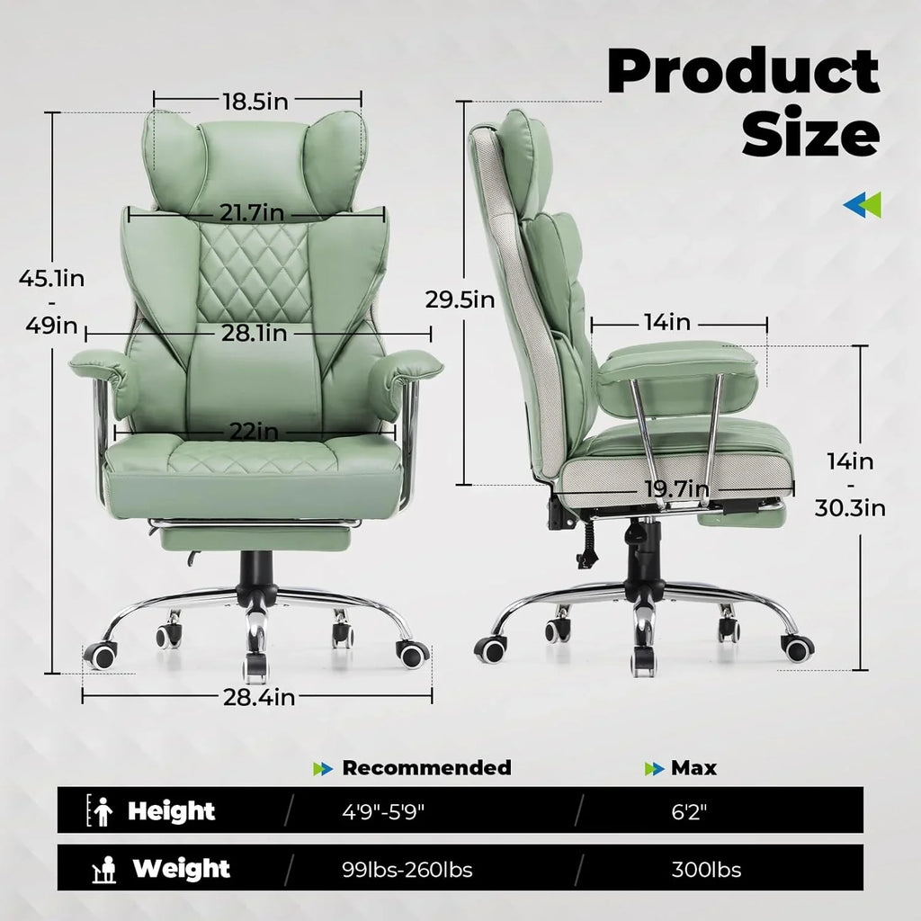 Grande chaise de bureau à dossier haut, chaise de jeu en cuir à dossier haut avec repose-pieds