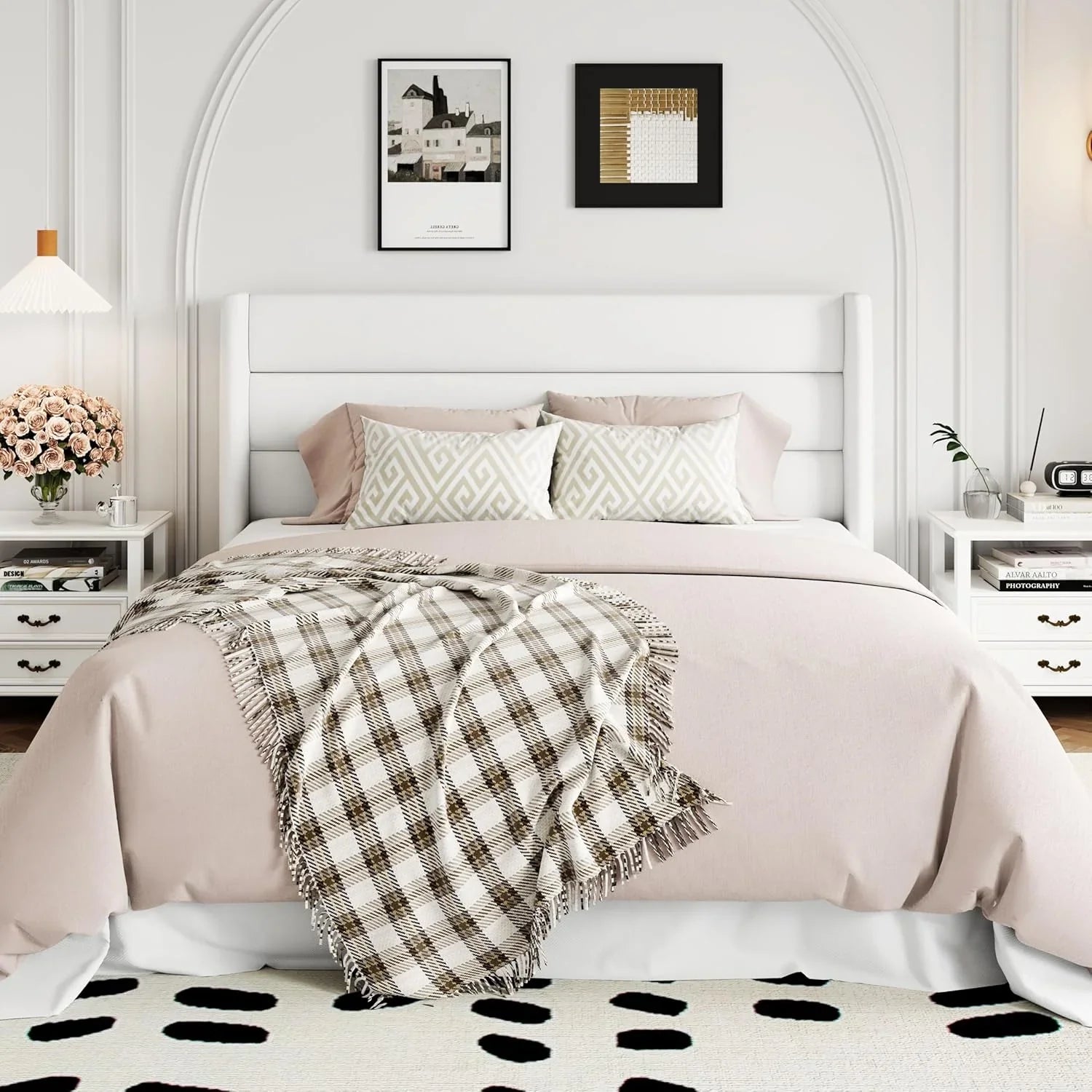 Lit queen-size relevable avec rangement Allewie, tête de lit à oreilles moderne et support hydraulique