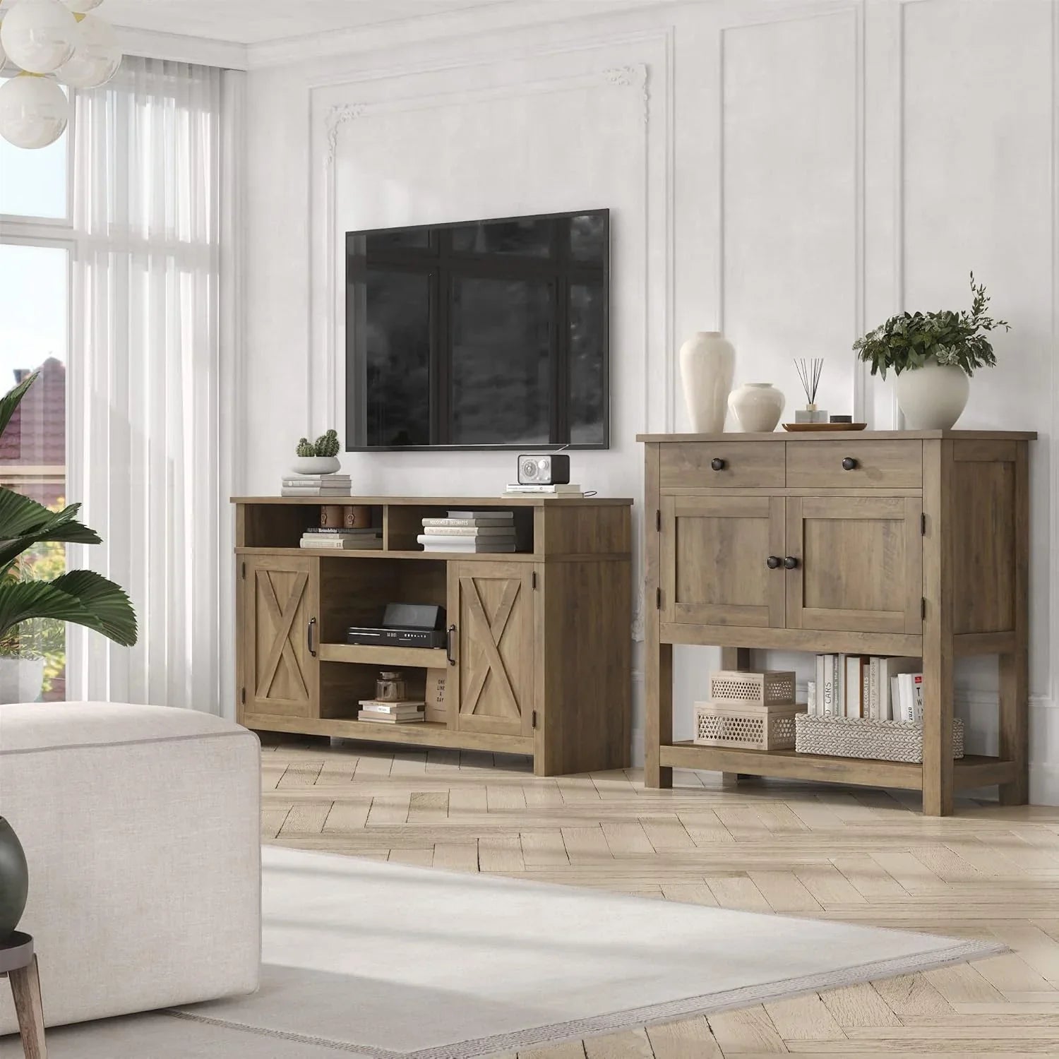 Table console de style ferme, bar à café, table d'entrée avec support de rangement, table de canapé, buffet