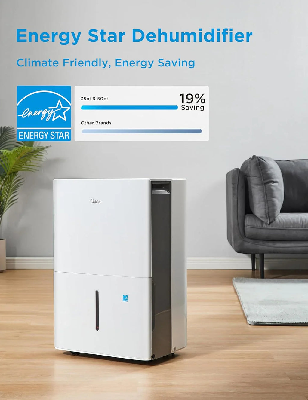 Déshumidificateur Midea de 4 500 pi² avec pompe, certifié Energy Star, 50 pintes