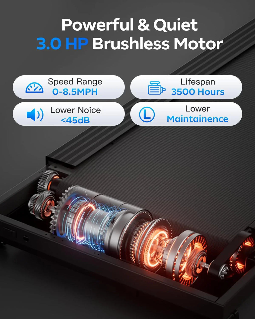 Tapis de course pliable et inclinable UMAY avec capteur de fréquence cardiaque et faible bruit