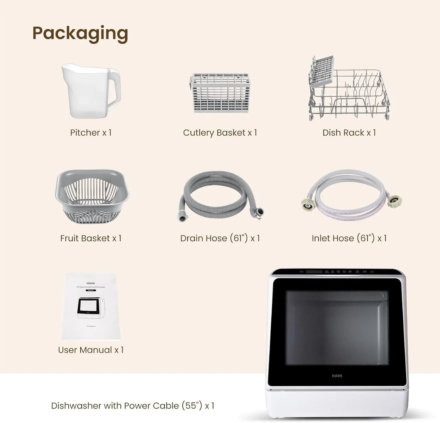 Lave-vaisselle de table HAVA, lave-vaisselle portable 6 programmes avec réservoir d'eau intégré de 5 litres