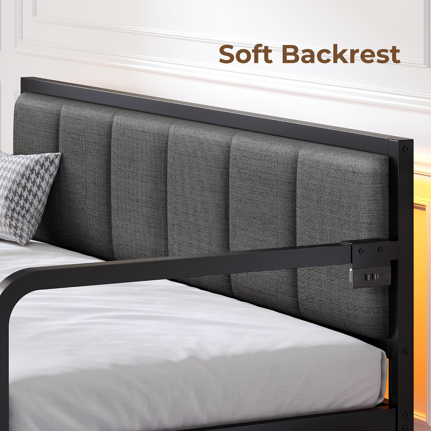 Lit de repos Rolanstar avec station de charge et éclairage LED, lit de repos double réglable en hauteur avec lit gigogne, cadre de canapé-lit en métal avec support à lattes en acier