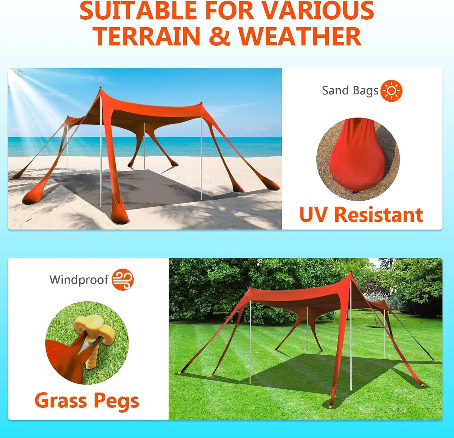 Auvent de tente de plage, auvent de tente de plage de 10 x 10 pieds, auvent robuste