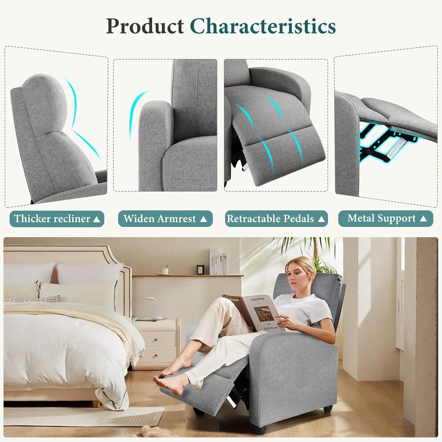 Fauteuil à bascule pivotant à dossier haut avec repose-pieds, fauteuil bébé rembourré avec siège profond et confortable