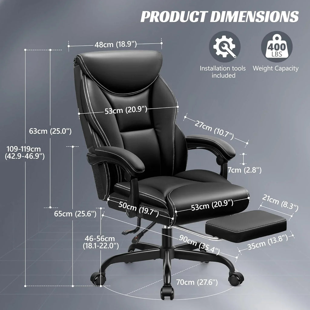 Chaise de bureau pivotante à pieds hauts, en cuir respirant, avec support lombaire
