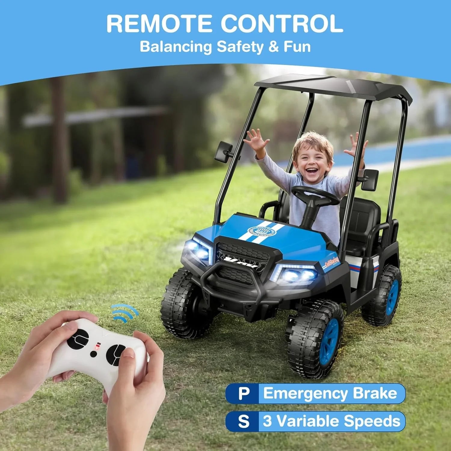 Voiturette de golf pour enfants R9 24 V avec télécommande et auvent amovible