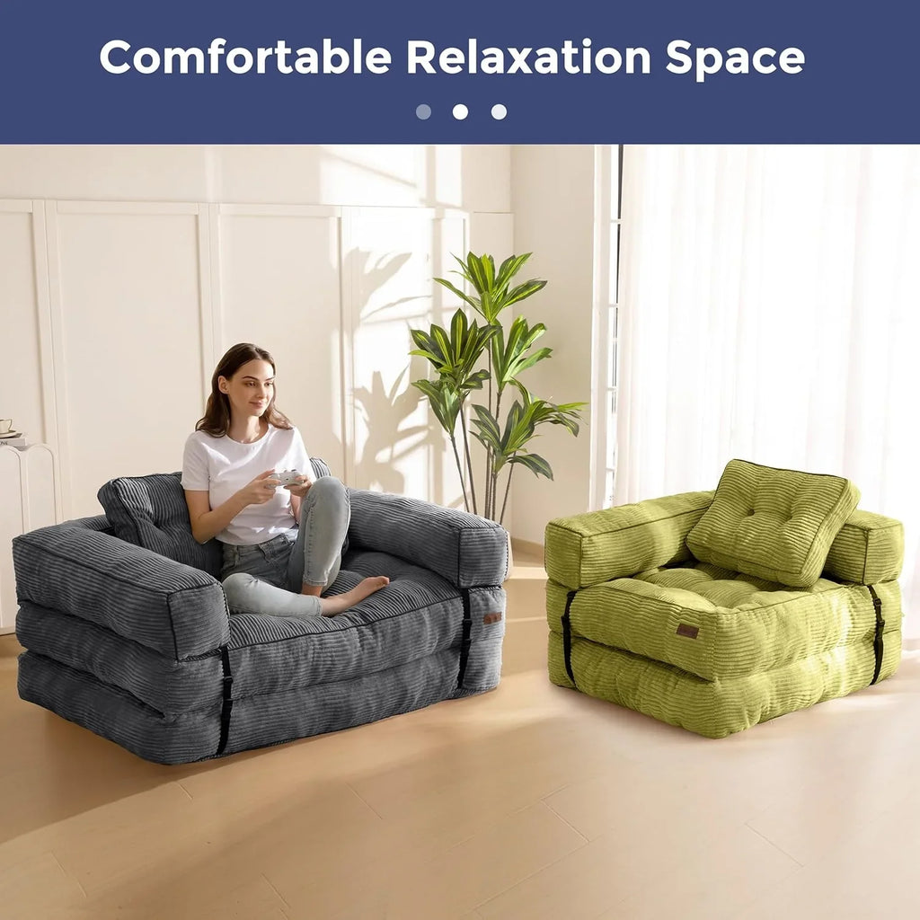 Canapé-lit pliant, canapé-lit convertible en L avec accoudoirs et oreillers
