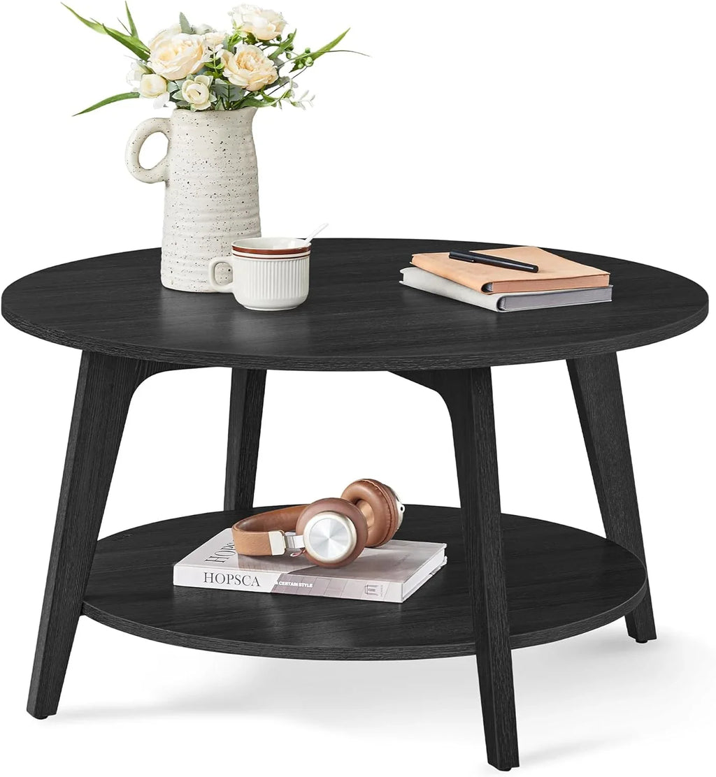 Table basse ronde VASAGLE, table basse double couche avec rangement