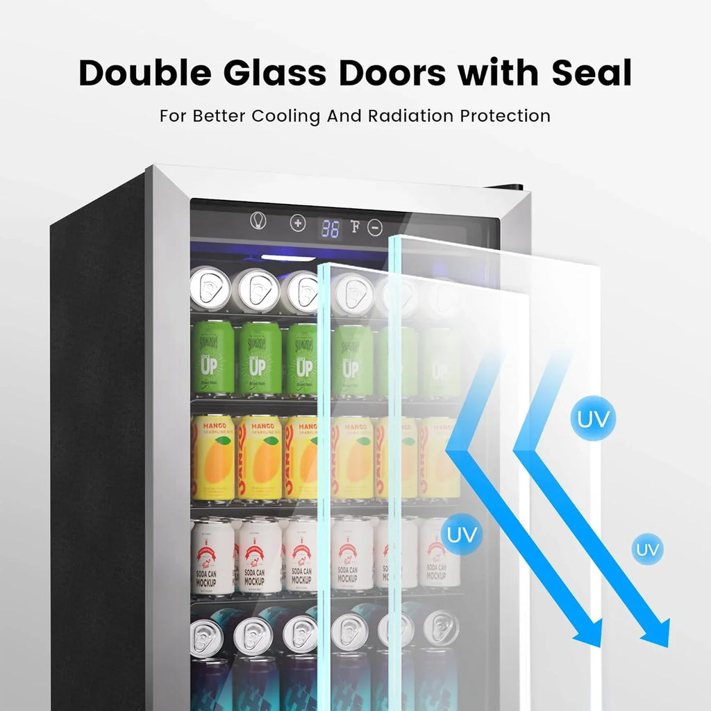 Réfrigérateur à boissons - Mini-réfrigérateur 126 canettes avec porte vitrée pour bureau, chambre, bar, maison