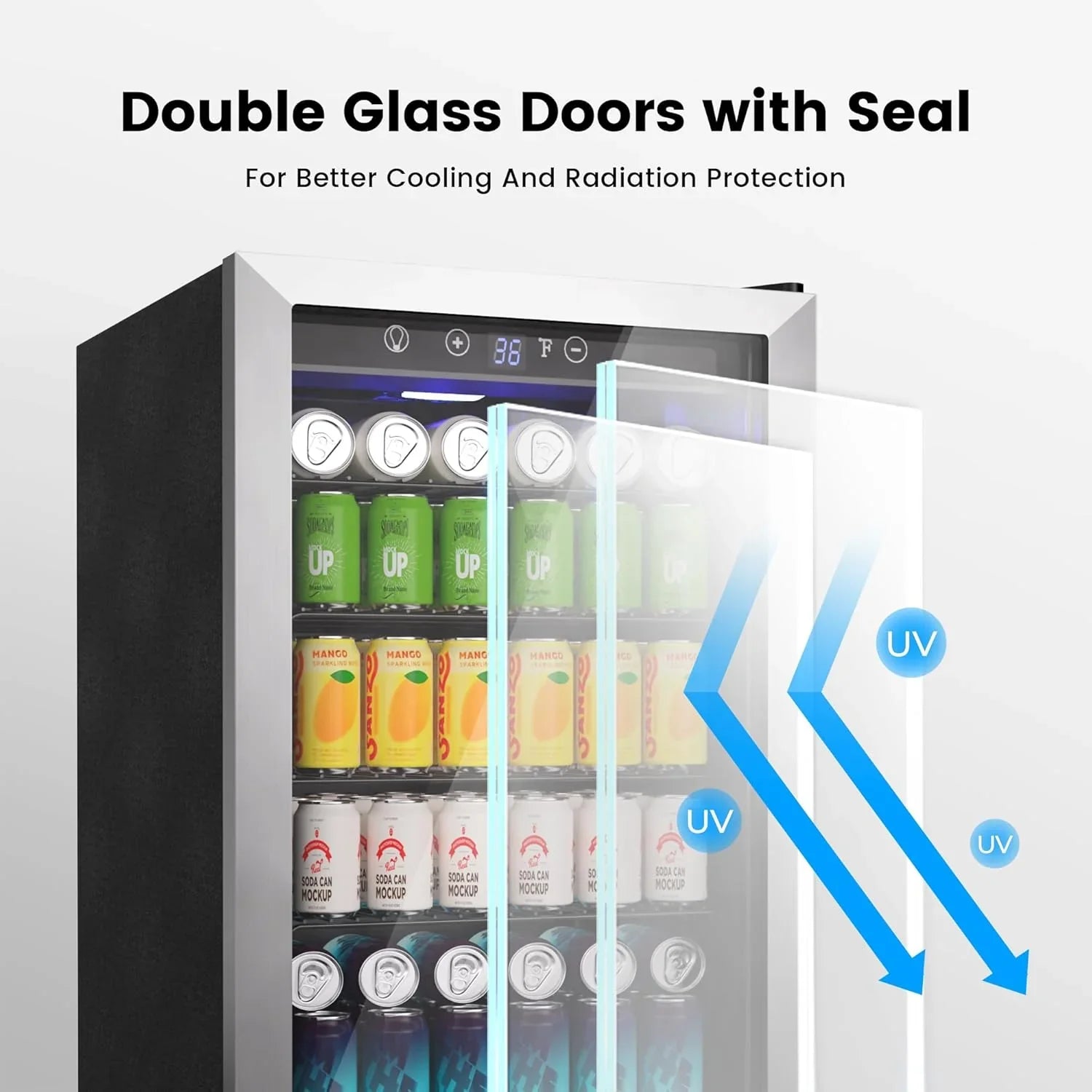 Réfrigérateur à boissons - Mini-réfrigérateur 126 canettes avec porte vitrée pour bureau, chambre, bar, maison