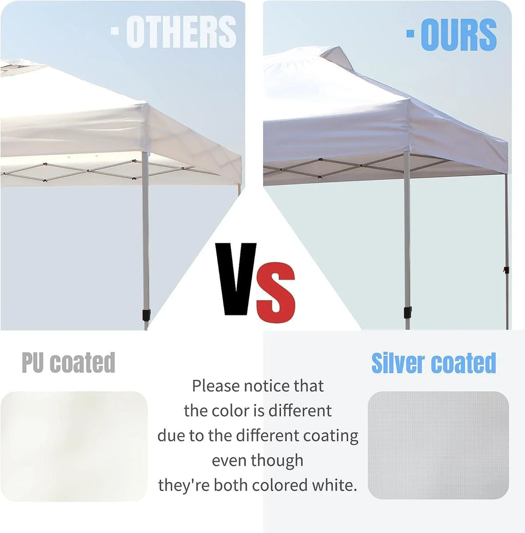 Auvent pop-up 10x10 - Installation en un clic - Tente de plage - Parasol extérieur avec dessus argenté, 3 hauteurs et 4 poches à sable