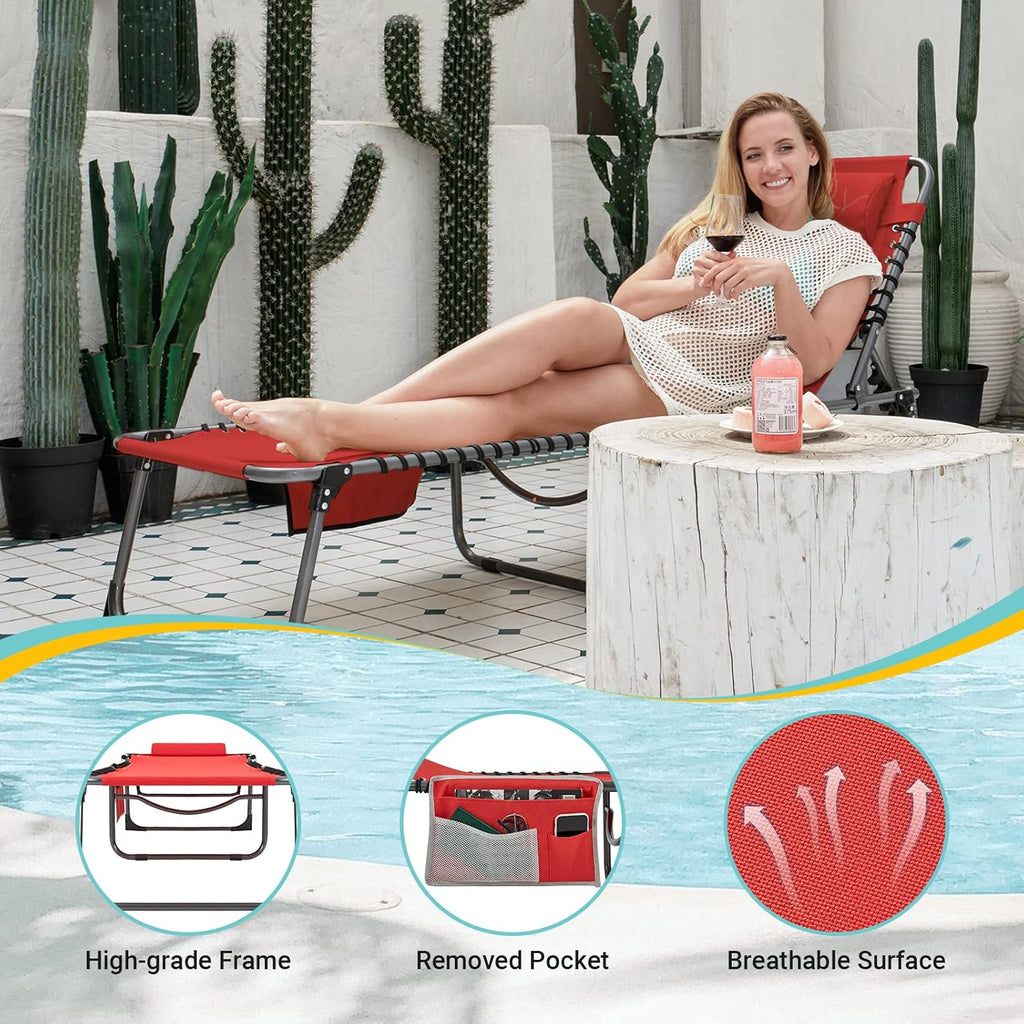 Lot de 2 chaises longues d'extérieur - Chaise longue pliante portable pour patio, piscine, camping, inclinable et réglable sur 5 positions