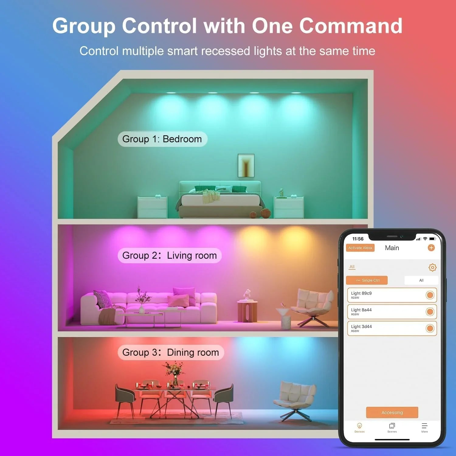 Spot LED encastré intelligent 12 W RGBCW à changement de couleur de 4 po avec boîte de jonction