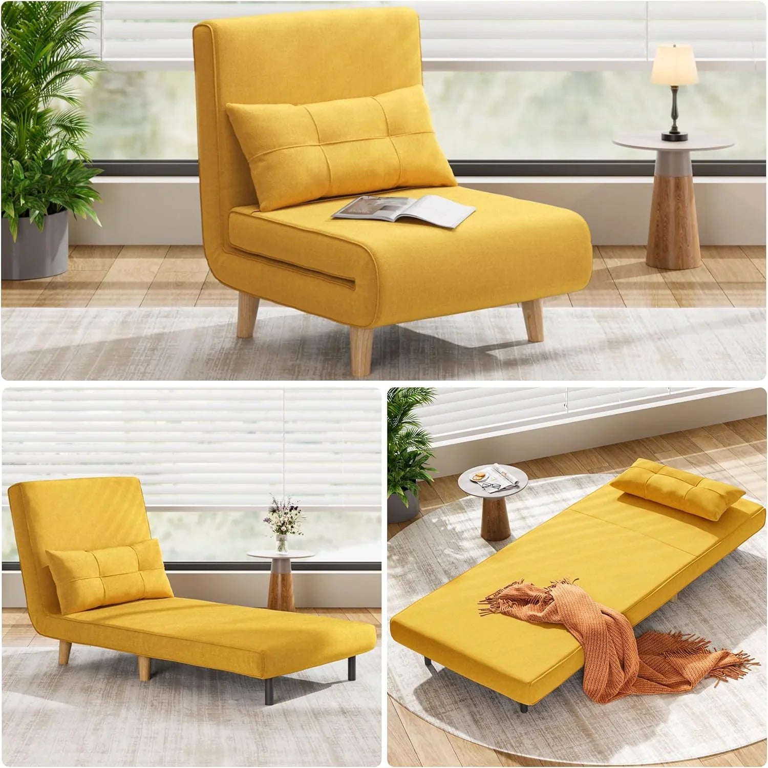 Fauteuil-lit 3 en 1, canapé-lit futon convertible avec dossier réglable