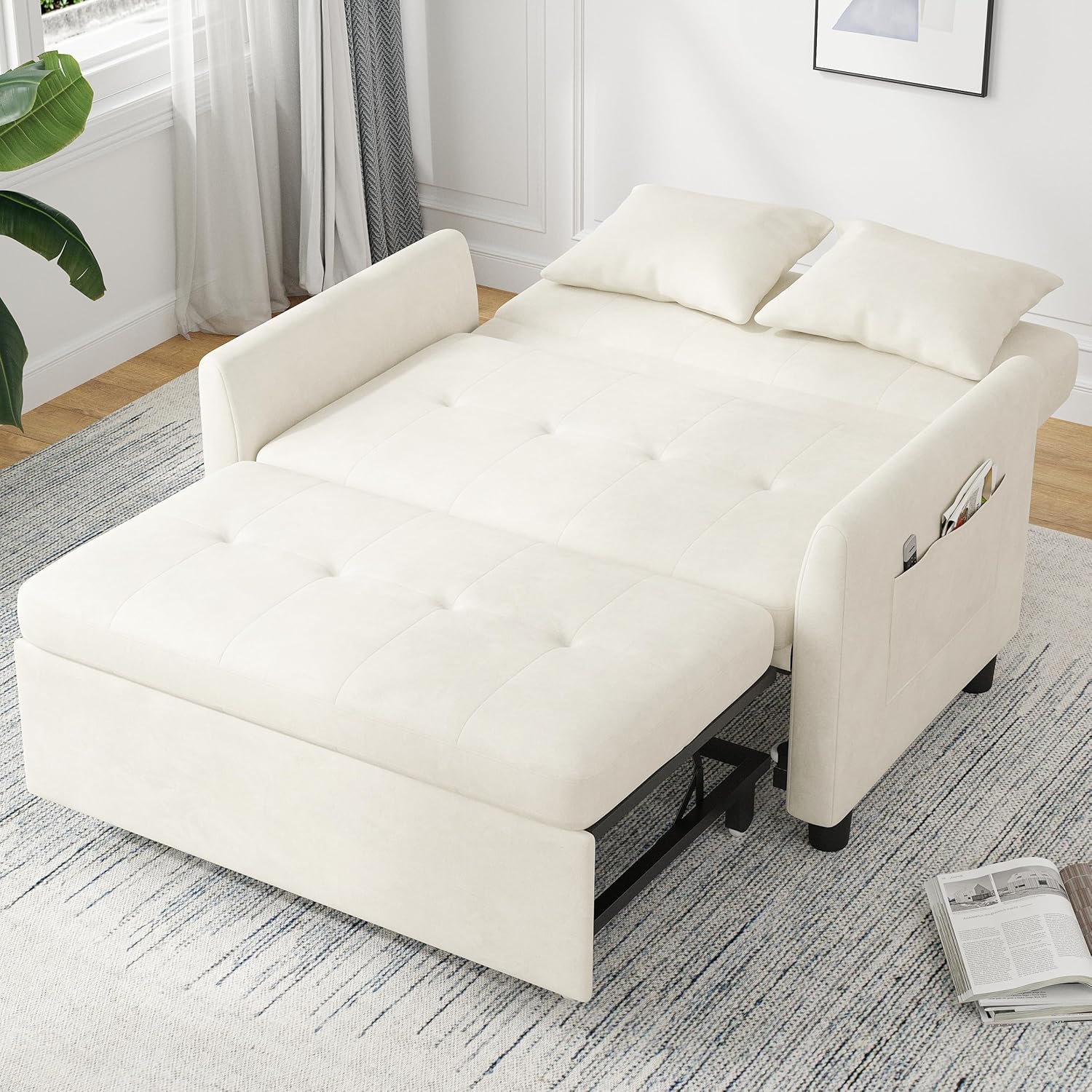 Canapé-lit convertible 3 en 1, convertible, gigogne, petit canapé causeuse, futon, pleine grandeur, causeuse en velours de 117 cm