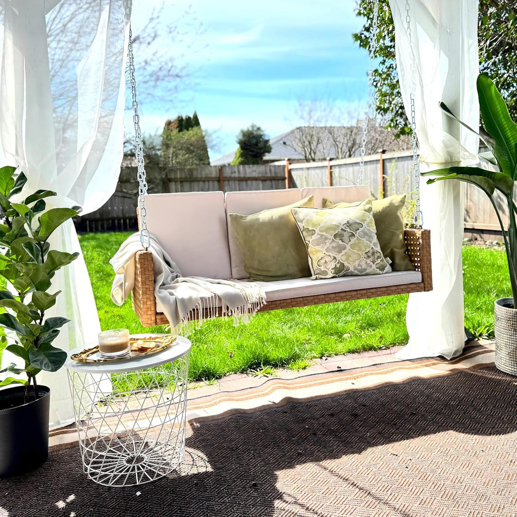 YITAHOME Balancelle suspendue pour porche, 3 places, banc d'extérieur en osier