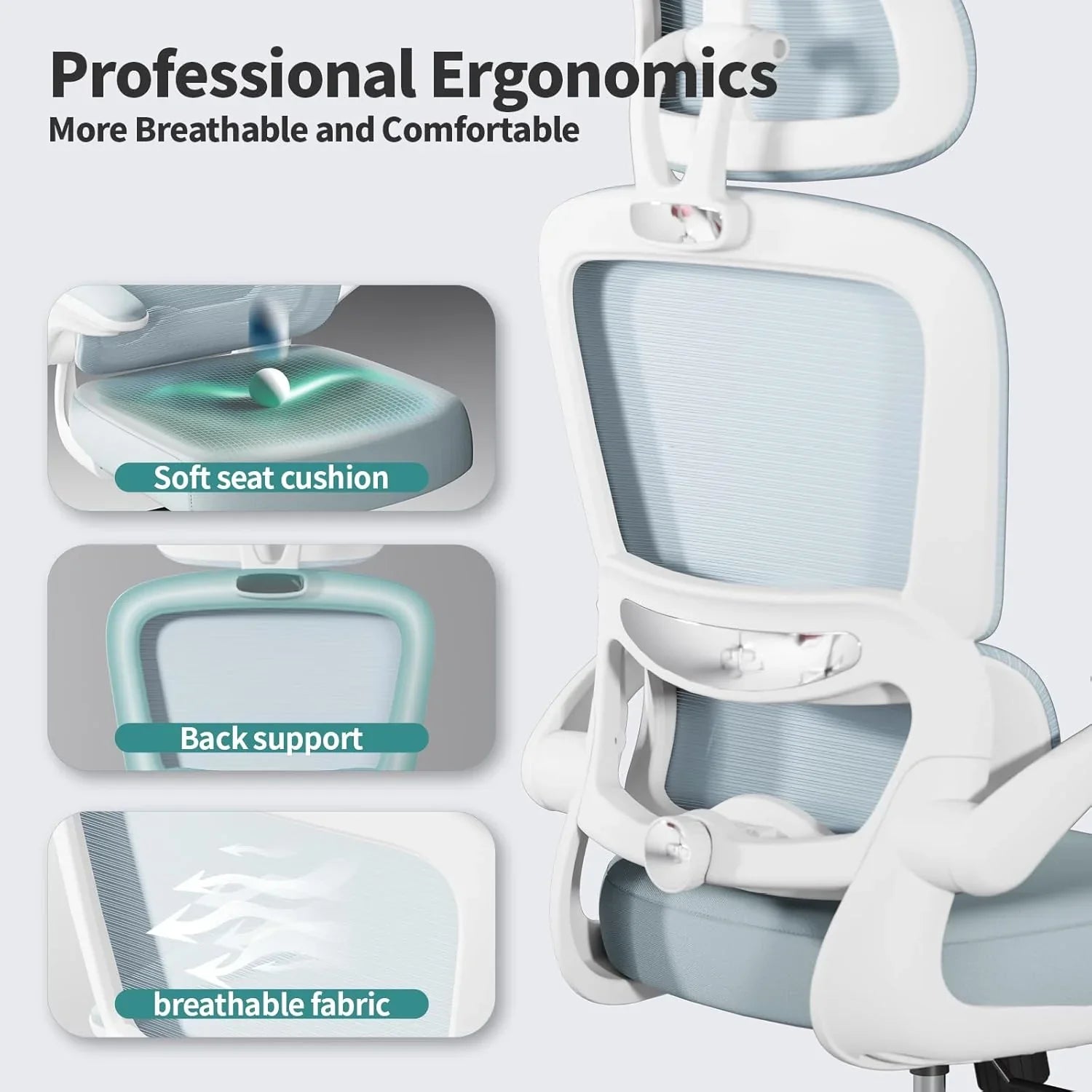 Chaise de bureau ergonomique TRALT, 150 kg, chaise de jeu à domicile avec roulettes