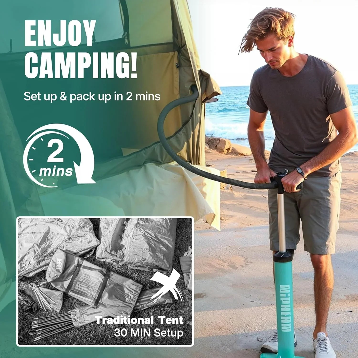 Tente de camion gonflable de 1,6 à 2,4 m, adaptée à 2+1 personnes/famille