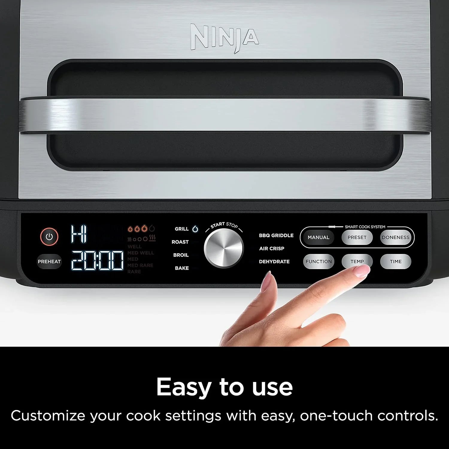 Gril d'intérieur Ninja Foodi Smart XL 6 en 1 avec friture à air, cuisson au four, rôtissage, grillage et déshydratation, thermomètre intelligent