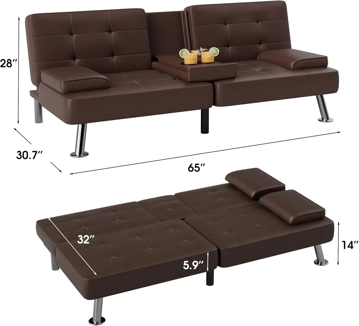 Canapé-lit futon Flamaker Ensemble futon pliant moderne Chaise longue convertible