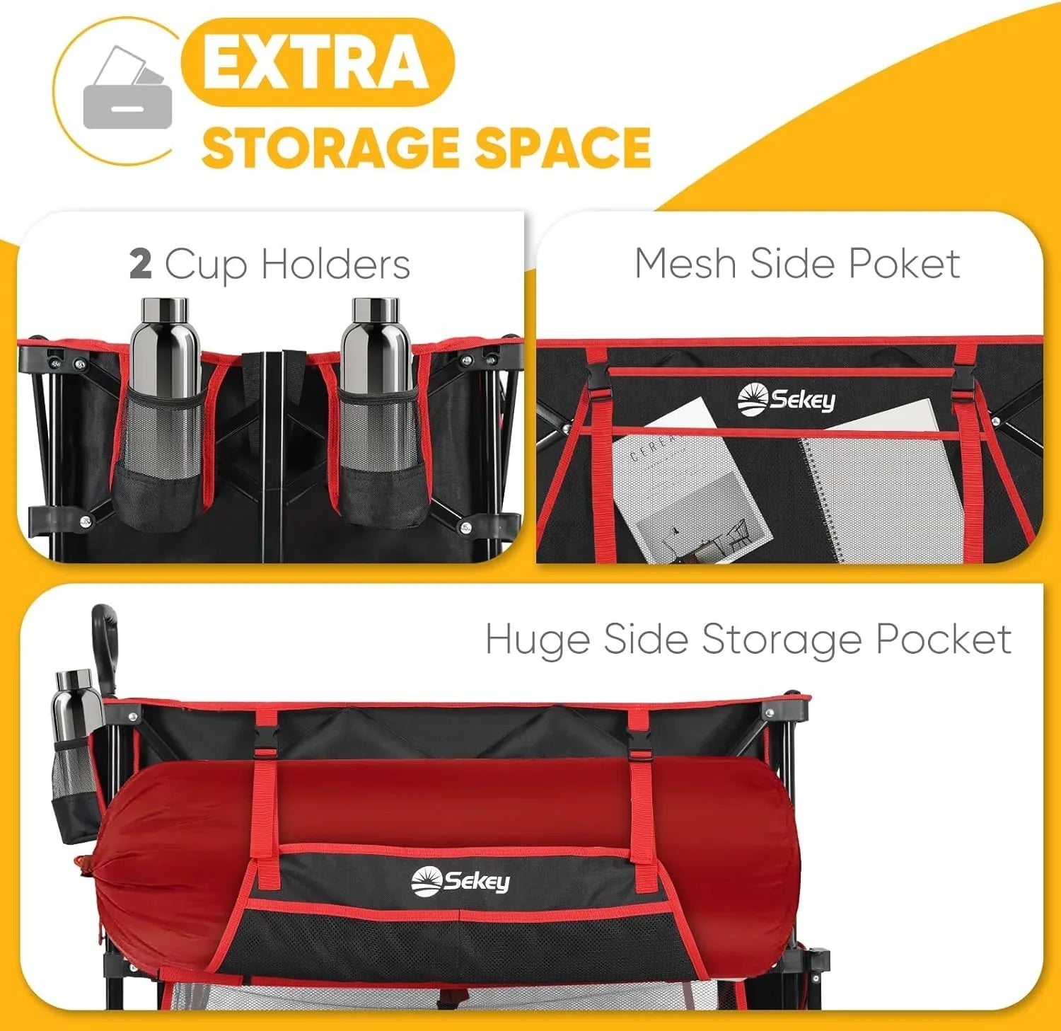 Chariot pliable à deux étages grande capacité de 400 L avec freins, chariot extensible extra long de 50 po, chariot pliable robuste de 500 lb.