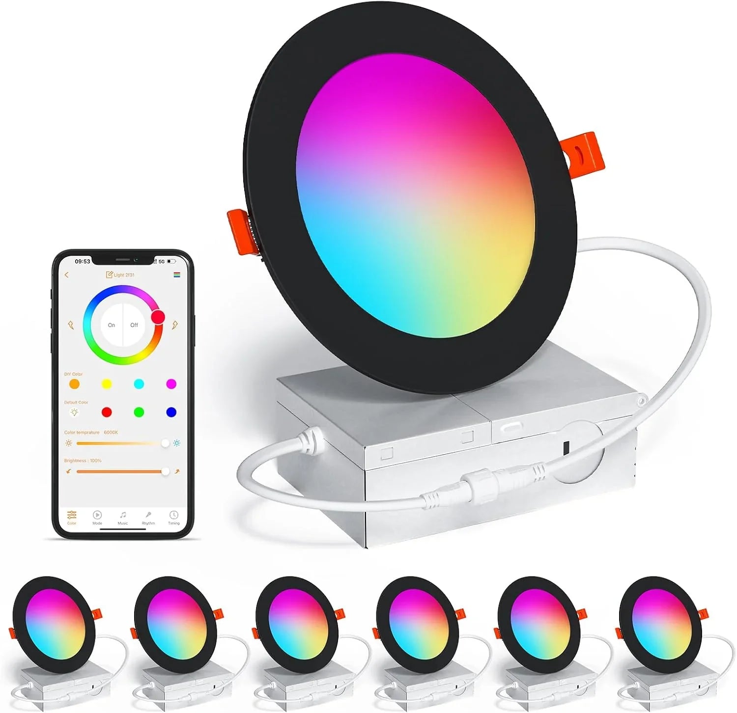 Spot LED encastré intelligent 12 W RGBCW à changement de couleur de 4 po avec boîte de jonction