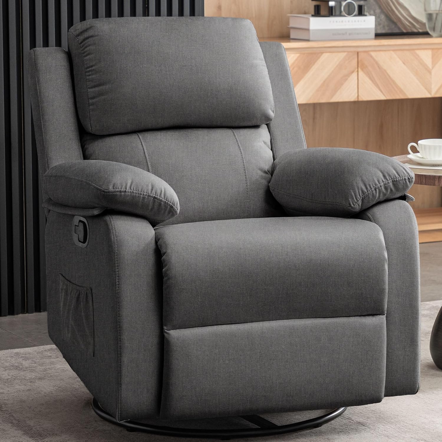 Fauteuil à bascule inclinable pivotant à 360 degrés en tissu coulissant