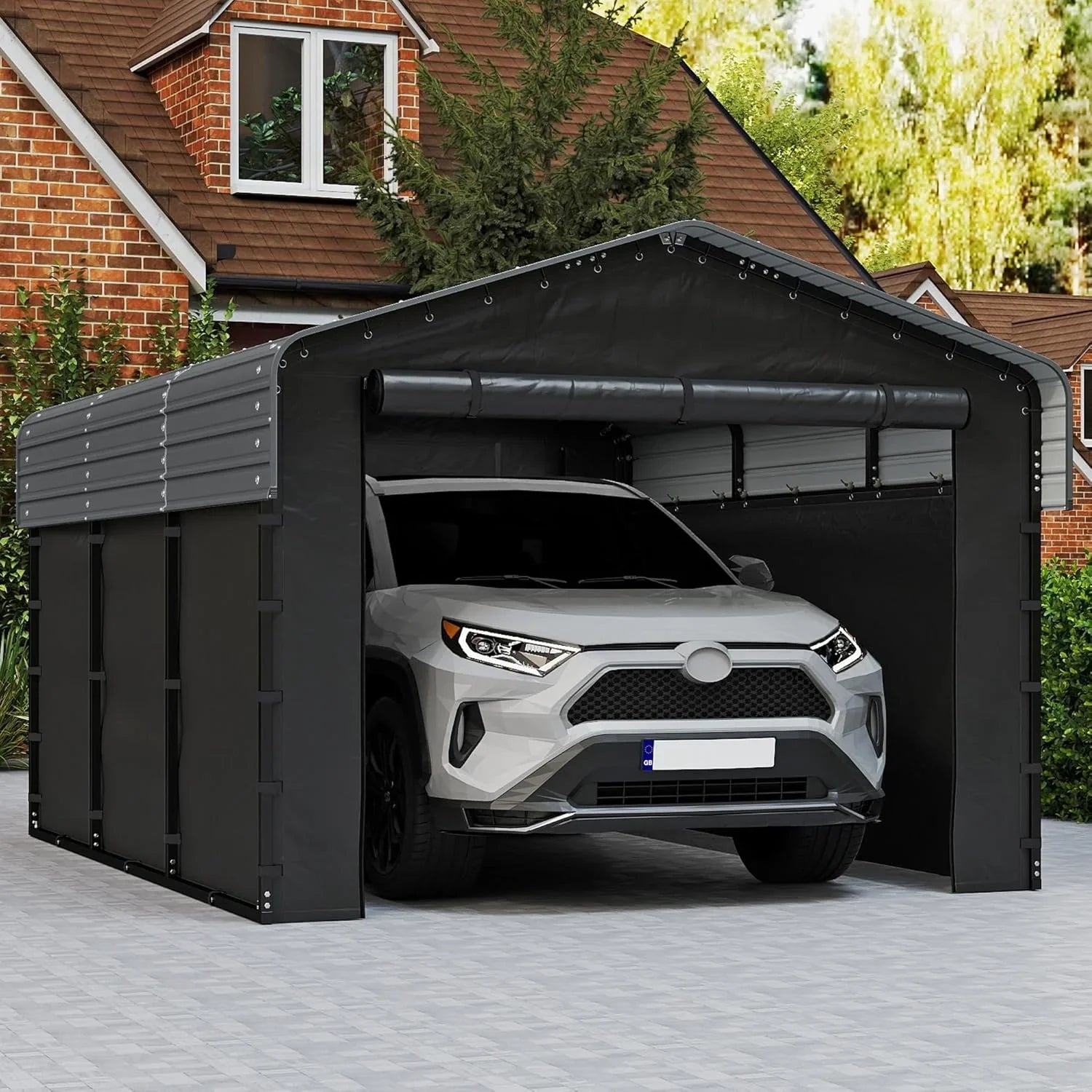Abri d'auto en métal robuste de 10'x15', abri de garage extérieur avec cadre plus lourd