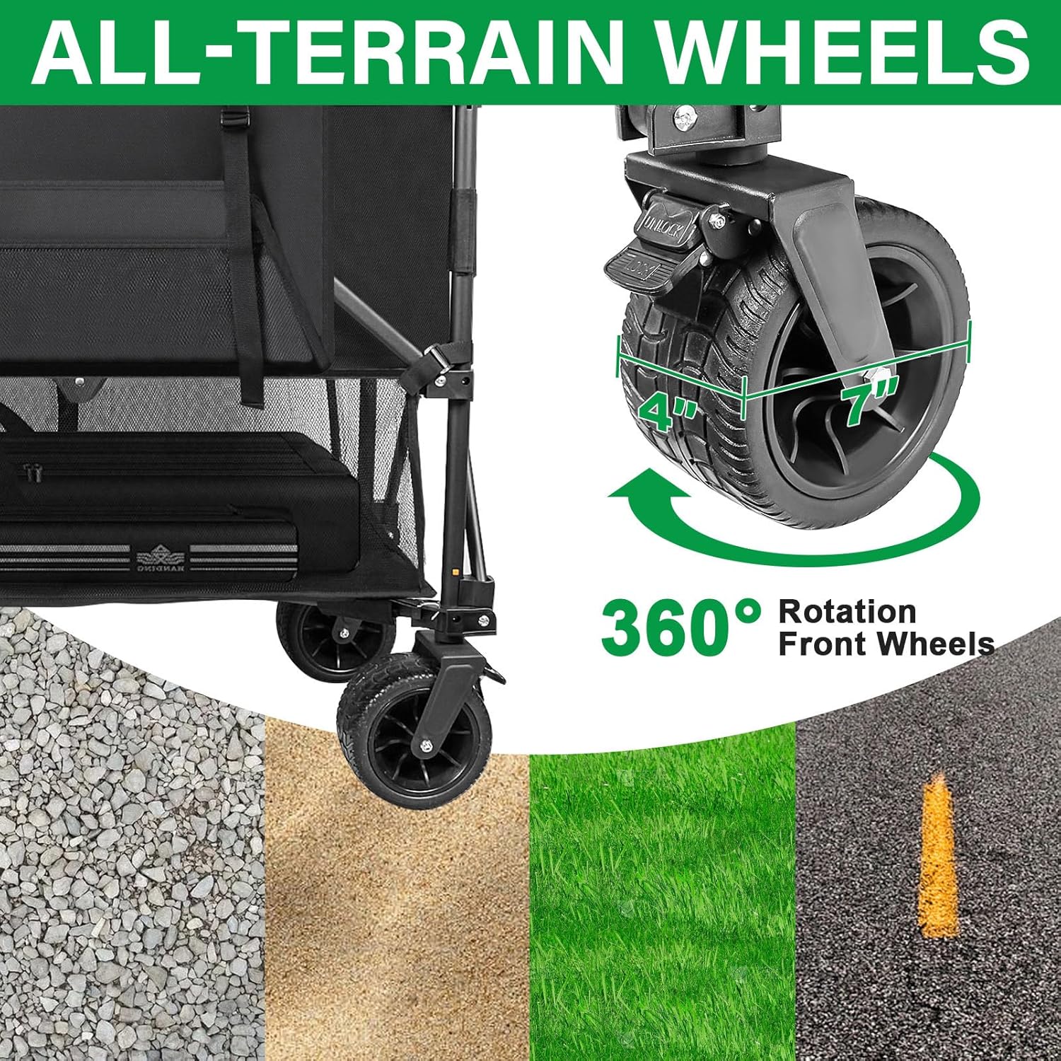 Chariot à deux étages, capacité de 600 lb et chariot de sport pliable de 400 L avec grandes roues, chariot utilitaire pliable extensible de 54 po