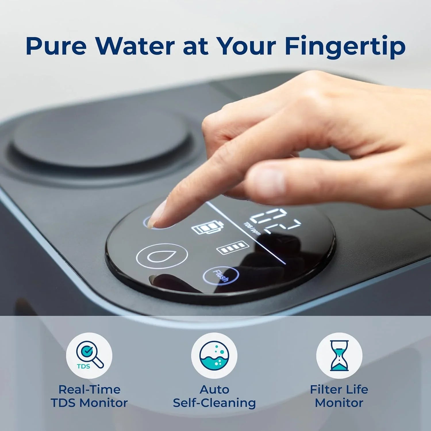 Système d'osmose inverse Bluevua RO100ROPOT-Lite (UV), purificateur d'eau de comptoir, purification en 7 étapes, avec fonctions UV et de reminéralisation, surveillance du TDS et de la durée de vie du filtre