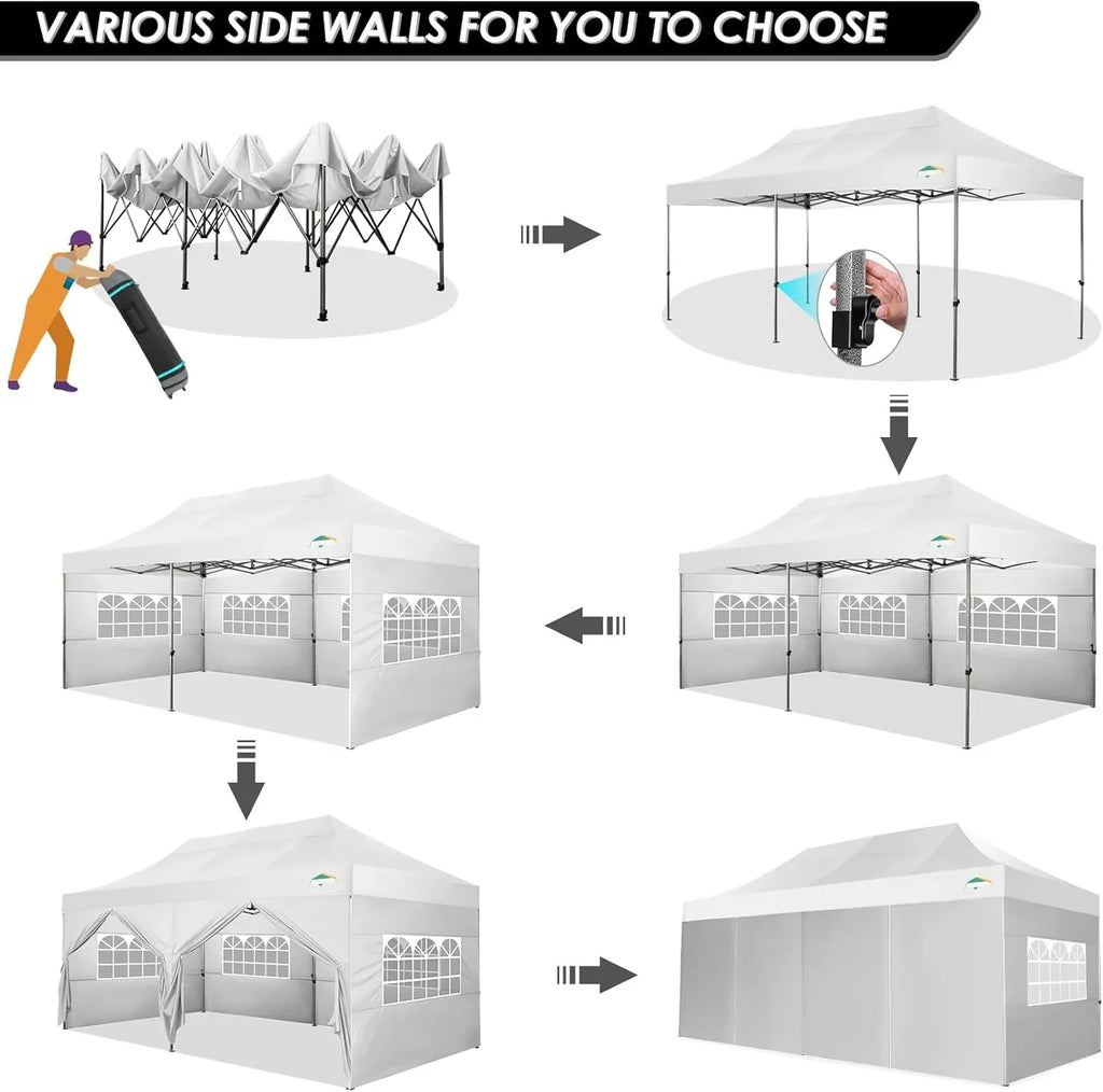 Tente pop-up robuste COBIZI 10x20 avec 6 parois latérales, facile à installer