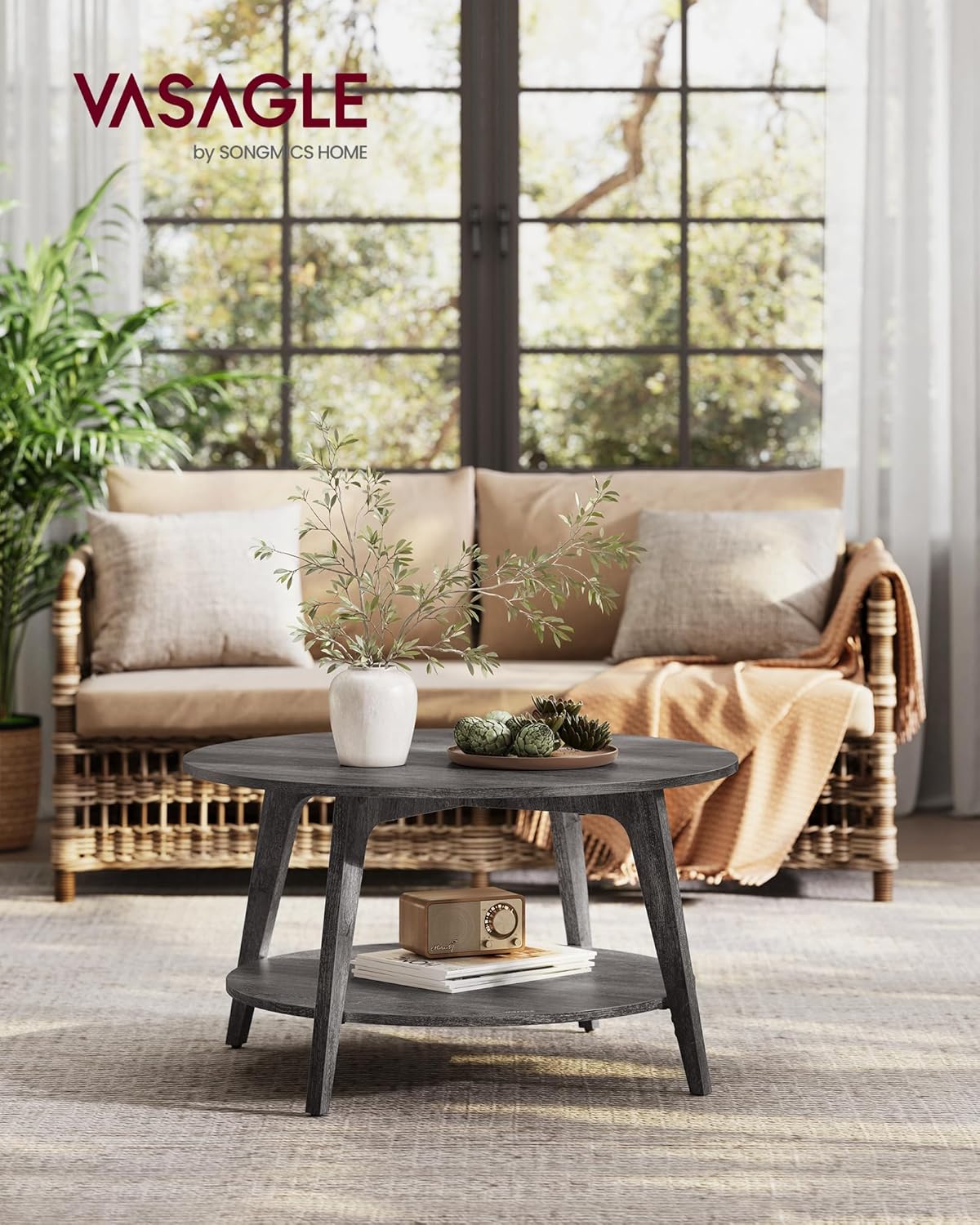 Table basse ronde VASAGLE, table basse double couche avec rangement