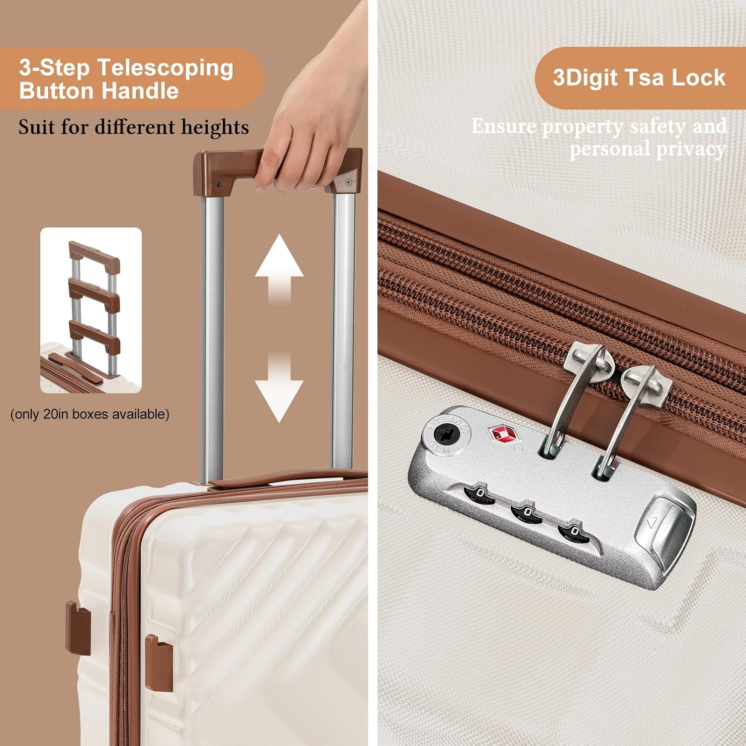 Ensemble de bagages 5 pièces valise extensible 22x14x9 certifié aviation ensemble de voyage étanche durable