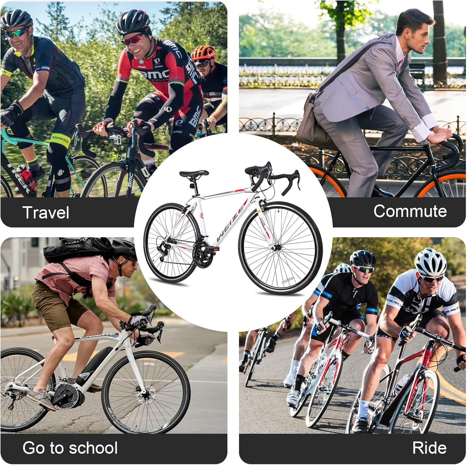 Vélo de route WEIZE, vélo de ville avec roues 700C, guidon Shimano 14 vitesses, vélo de course adulte avec freins à étrier, vélo hybride en acier à haute teneur en carbone