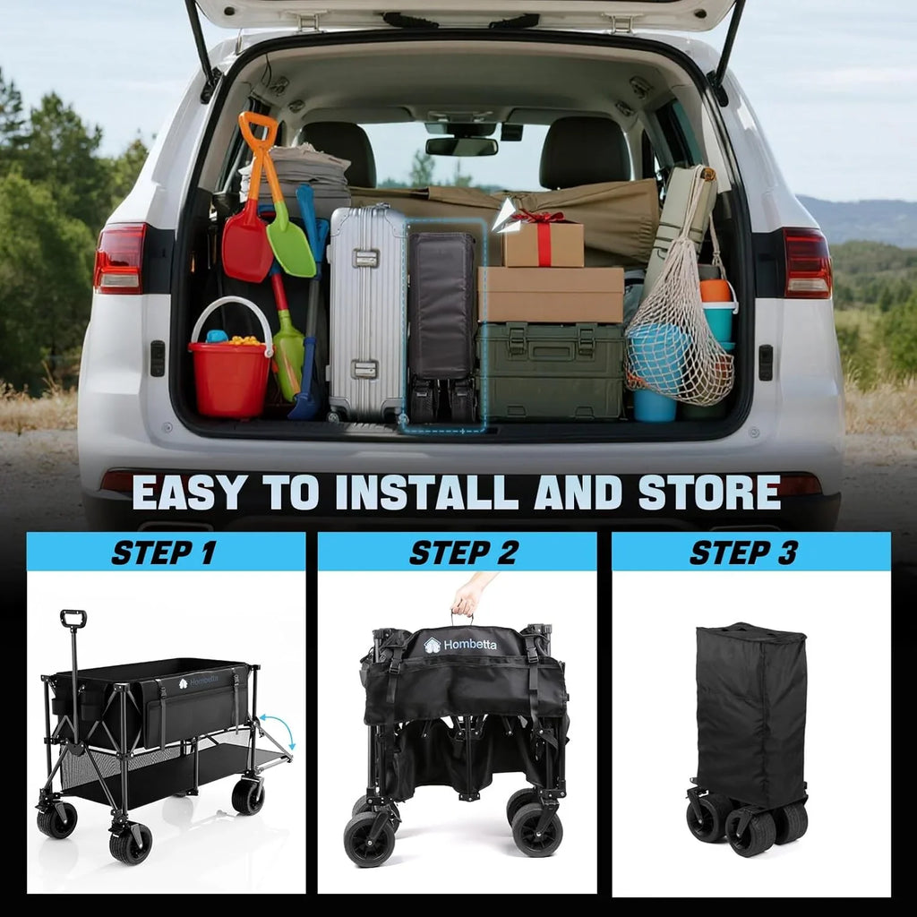 Chariot de voyage pliable extra large de 48 pouces, capacité de 254 kg, chariot utilitaire robuste de 350 L avec freins et roues tout-terrain.