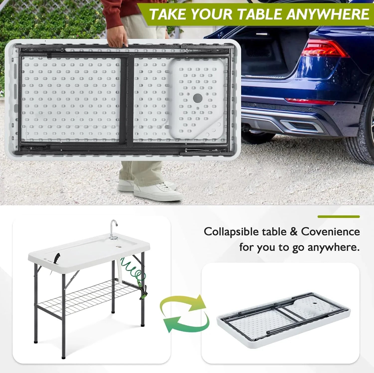 Station de nettoyage de poisson pliable, station d'évier de camping portable, station de nettoyage de filets de poisson d'extérieur