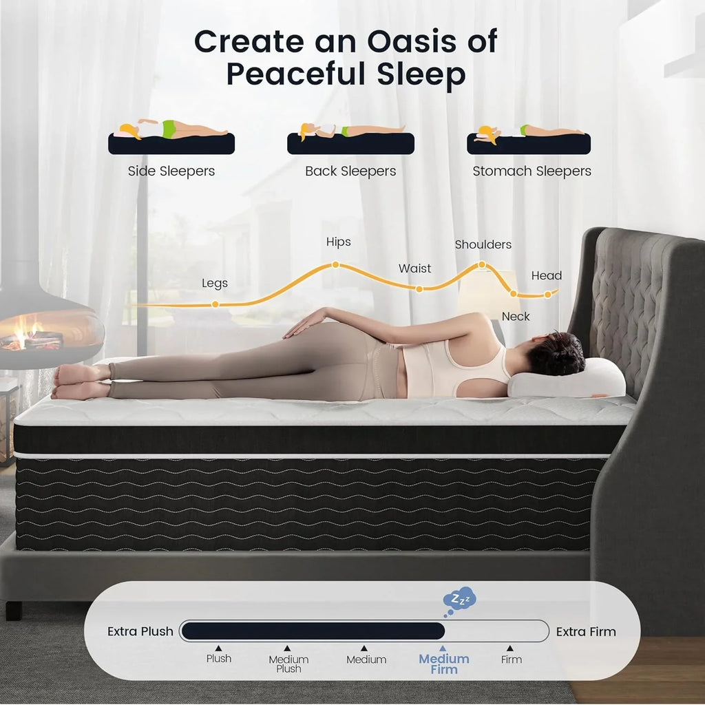 Matelas double, matelas double de 10 pouces dans une boîte, matelas hybride moyennement moelleux