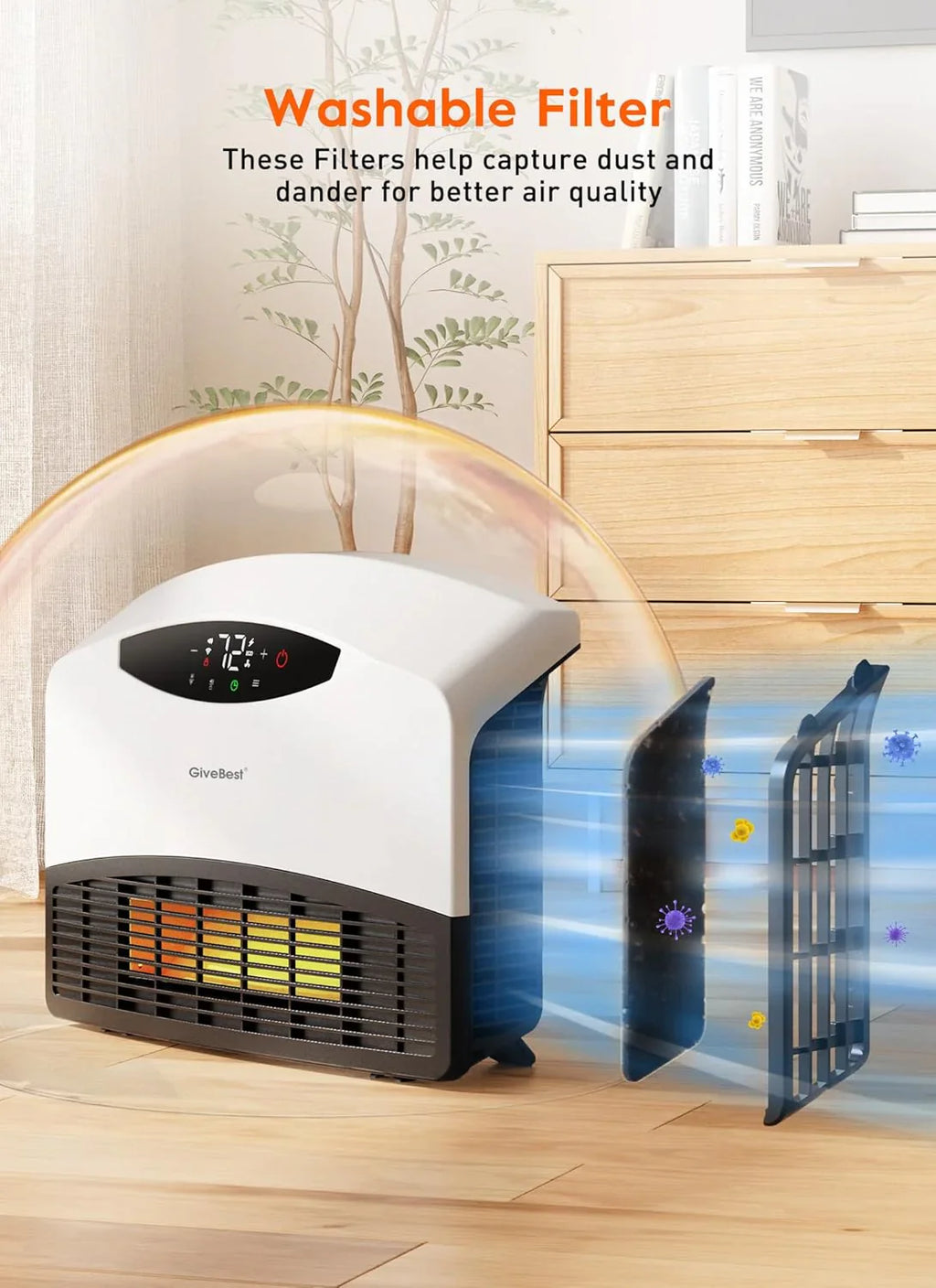 Radiateur électrique mural avec WiFi et télécommande, radiateur sur pied 1500W couverture rapide pour grandes pièces