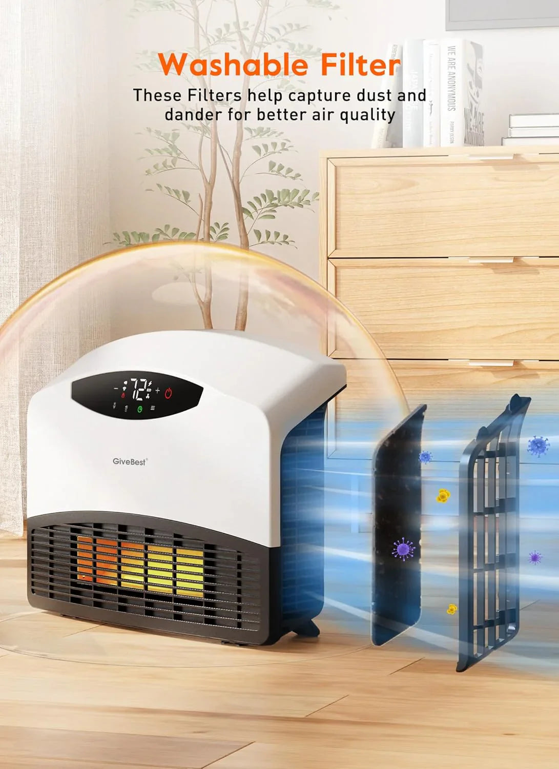 Radiateur électrique mural avec WiFi et télécommande, radiateur sur pied 1500W couverture rapide pour grandes pièces