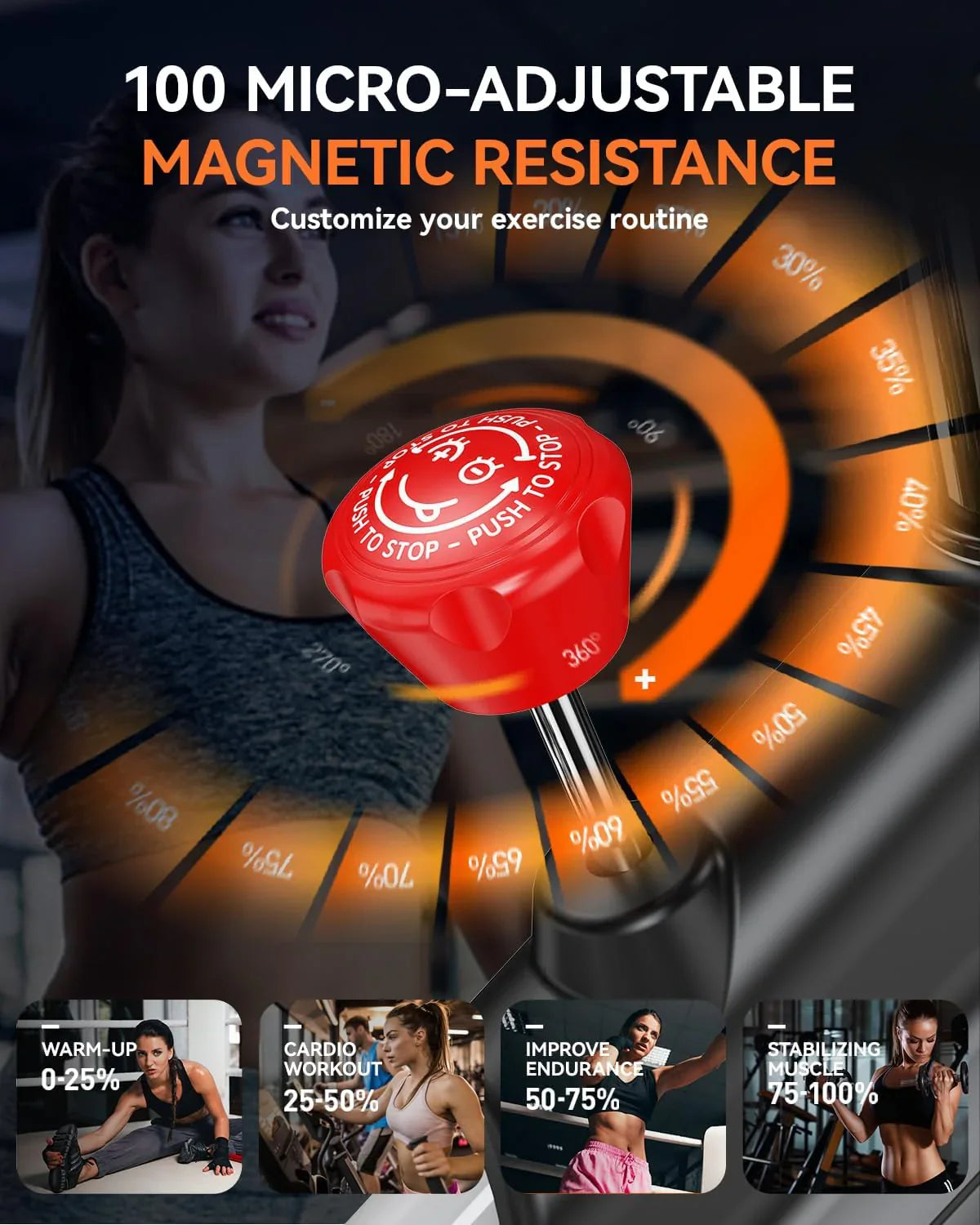 Vélo d'appartement Pooboo, résistance/frein magnétique réglable, transmission par courroie silencieuse